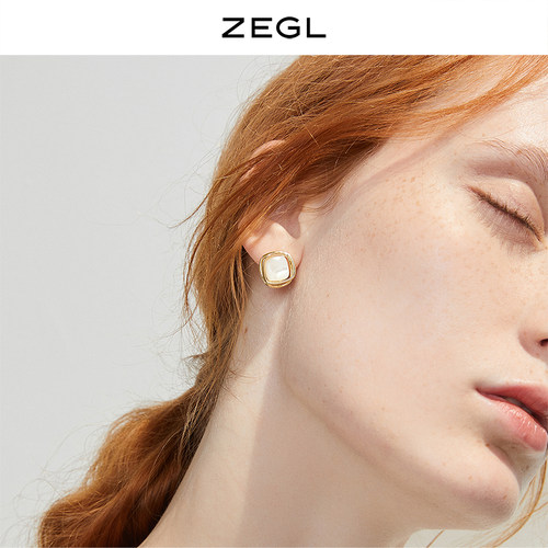 zegl复古贝壳耳环气质925银针