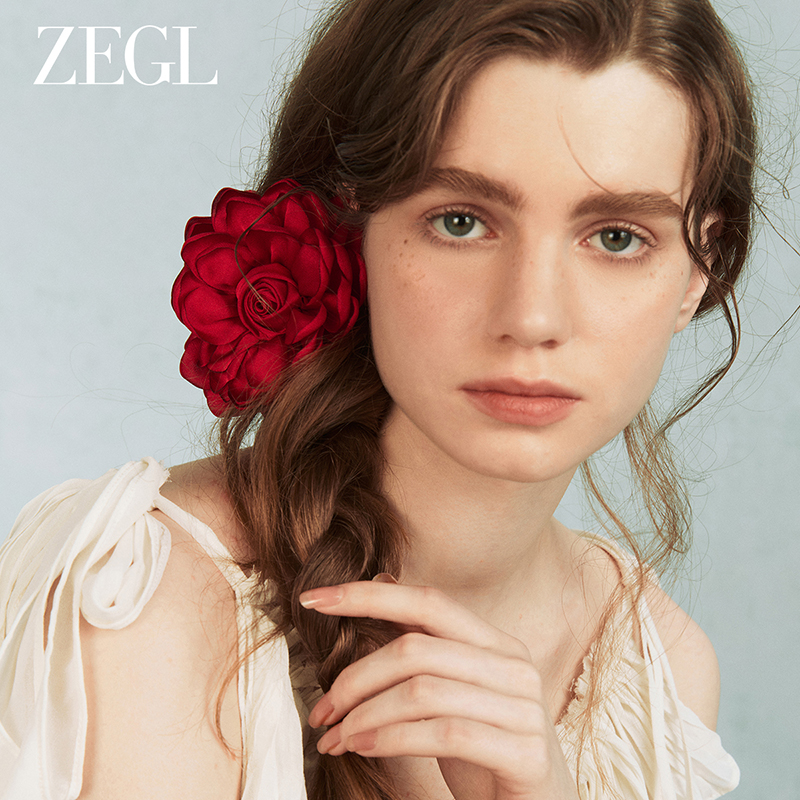 ZEGL玫瑰花朵抓夹红色头花发夹