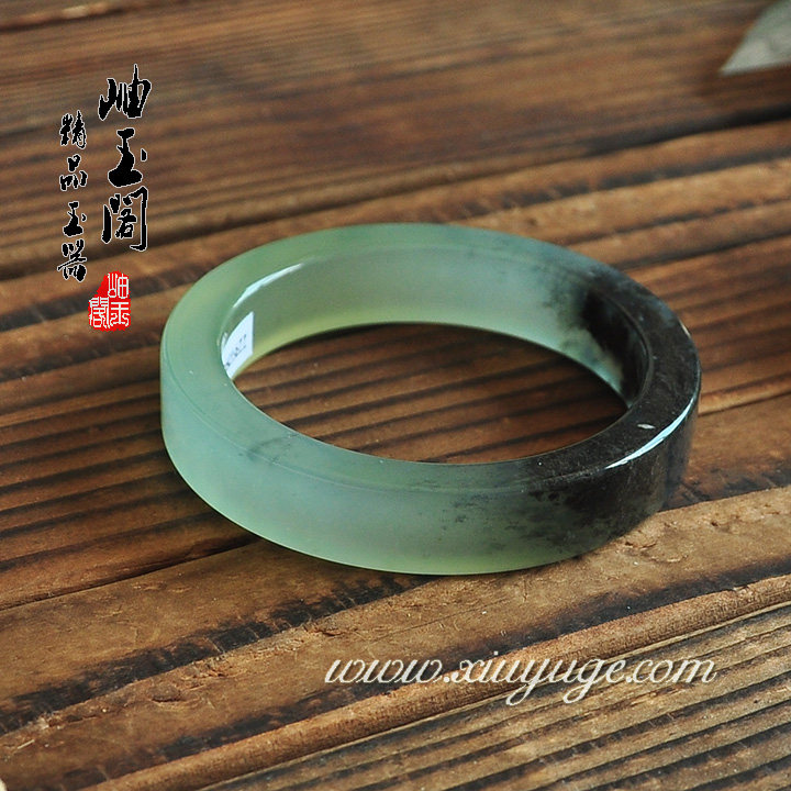 岫玉阁专柜正品岫玉手镯对镯冰色水墨丹青 复古镯59mm 附证书1677