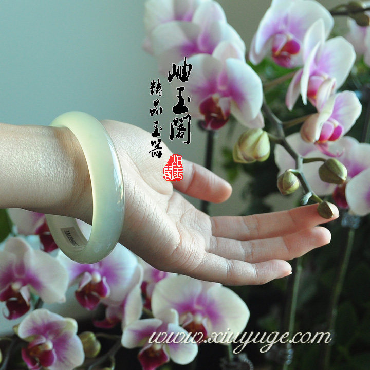岫玉阁专柜正品 纯天然岫玉手镯 水墨冰色美人镯 58mm附证书0937