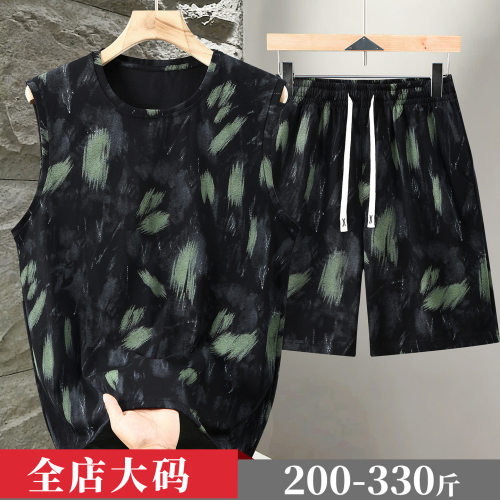 特大码男运动背心套装加肥加大码