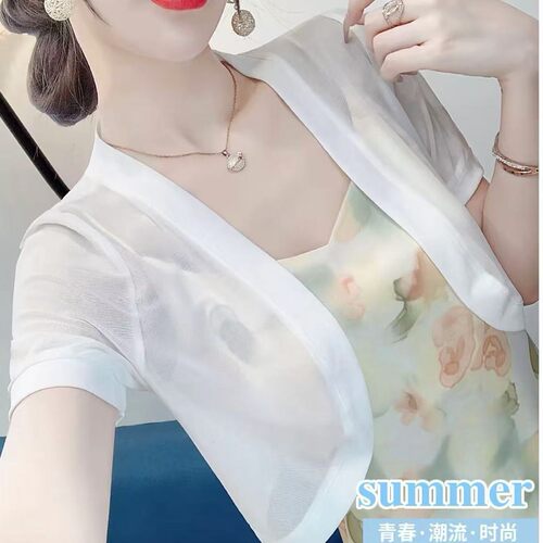 夏季冰丝薄款短袖开衫披肩女