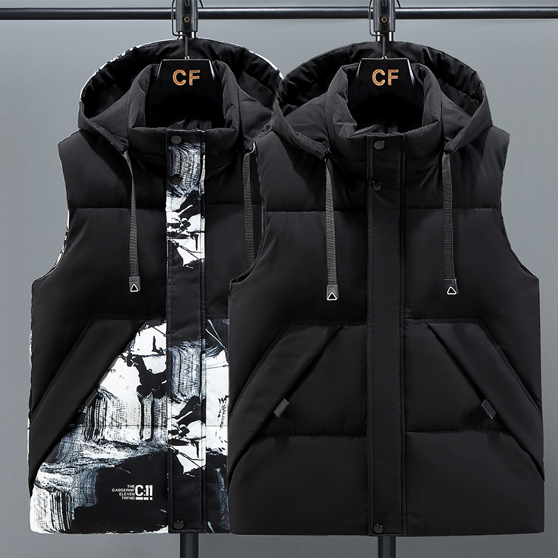 棉马甲加肥加大码可拆卸帽迷彩