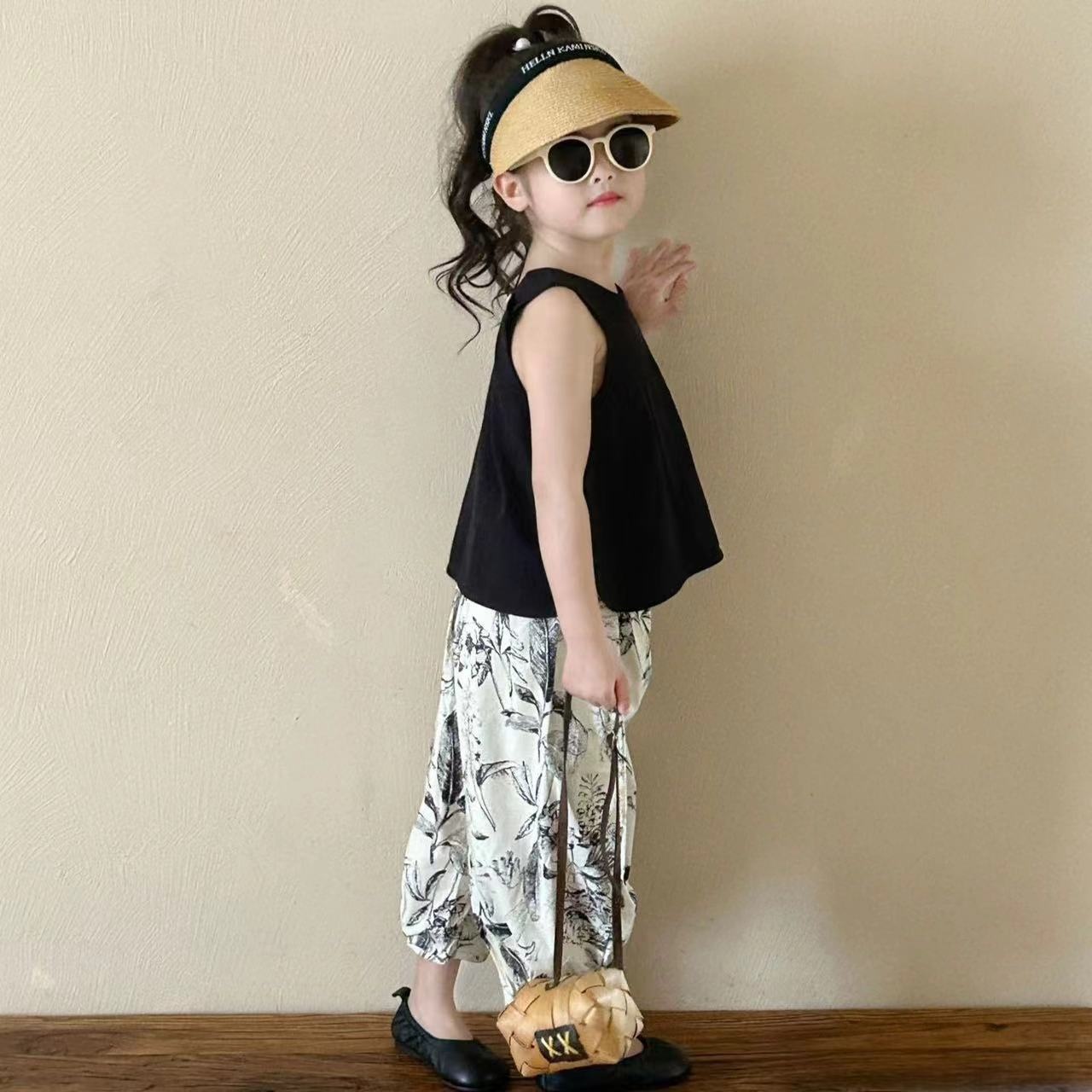 2024春夏季女童无袖套装儿童时髦洋气运动休闲两件套宝宝网红衣服