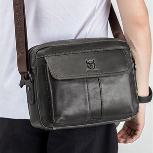 男包头层牛皮单肩斜挎包休闲包真皮横款小包男背包11寸ipad手机包