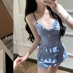 海岛辣妹高级感连体裙式 泳衣小胸聚拢遮肚显瘦保守温泉度假泳衣女