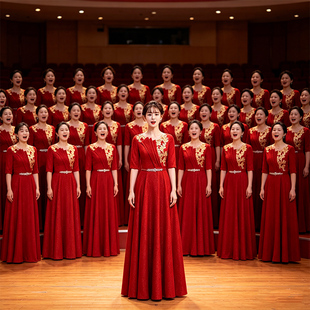 大合唱团演出服女长裙成人2026新款主持人礼服红歌比赛表演合