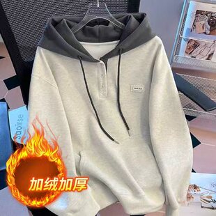 高级感加绒卫衣女士秋冬款小个子时尚洋气加厚连帽上衣外套潮ins