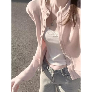 2026高级感早春新款 女显瘦单排扣甜美风百搭外套 圆领软糯单穿开衫