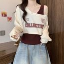 2025秋季 新品 T恤女套装 斜肩长袖 穿搭卫衣吊带露肩独特小上衣 短款