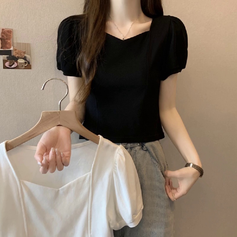 短袖法式常规泡泡袖棉女