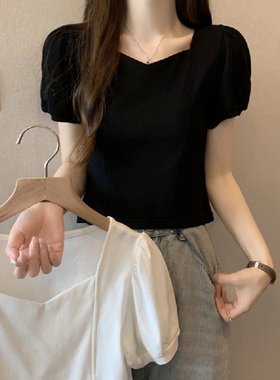 短袖法式常规泡泡袖棉女