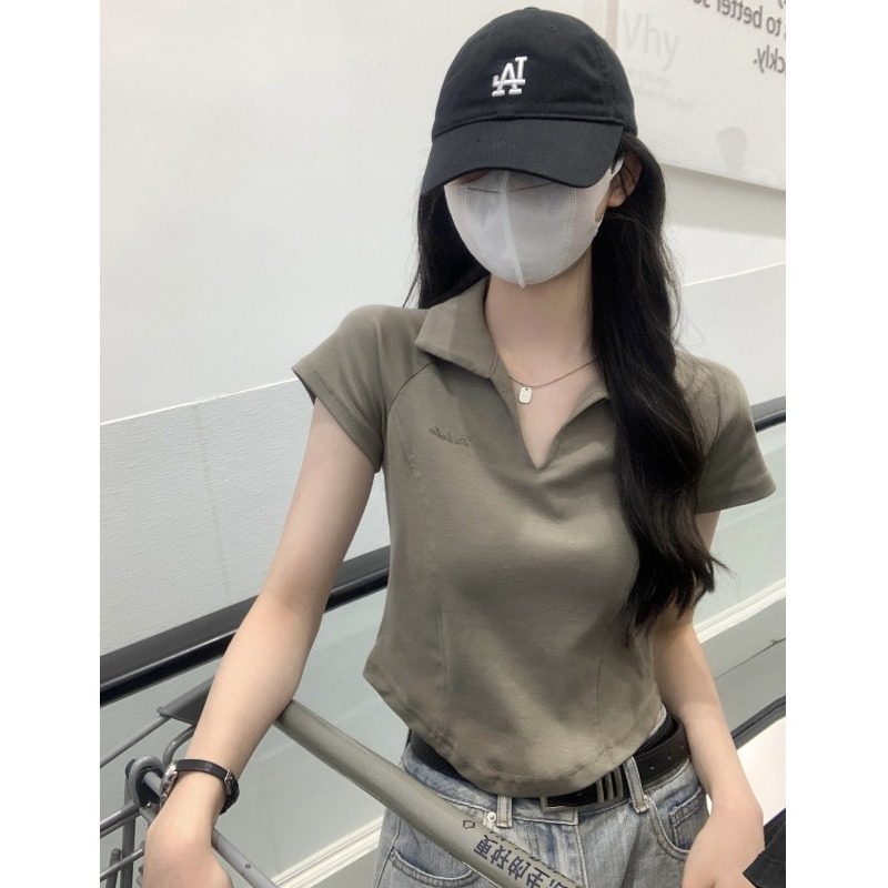 不规则气质别致鱼骨polo领短袖t恤女夏季设计感修身短款正肩上衣,女装/女士精品,T恤,淘宝优惠券,粉丝福利购,淘宝优惠卷