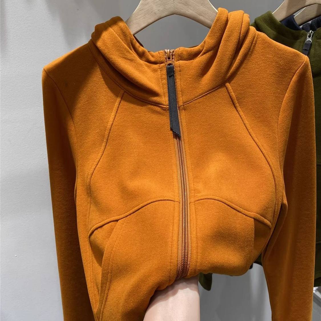 设计感双拉链软糯磨毛德绒长袖T恤开衫女2025秋冬新款连帽衫上衣