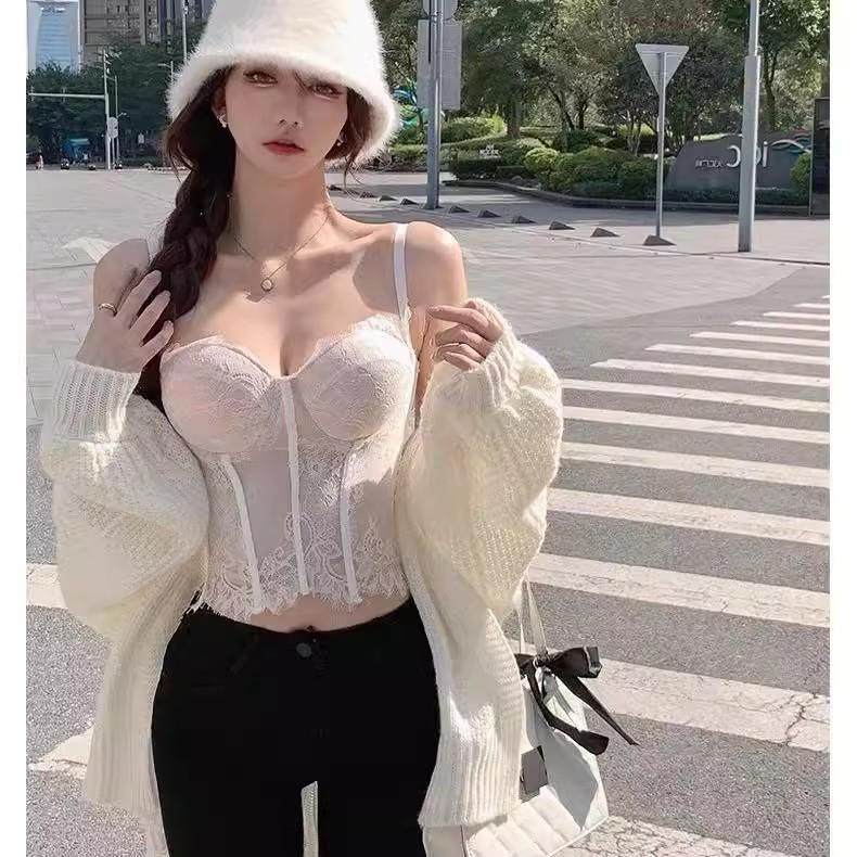 纯欲风辣妹蕾丝鱼骨吊带背心带胸垫西装性感内搭打底美背抹胸上衣,女装/女士精品,背心吊带,淘宝优惠券,粉丝福利购,淘宝优惠卷