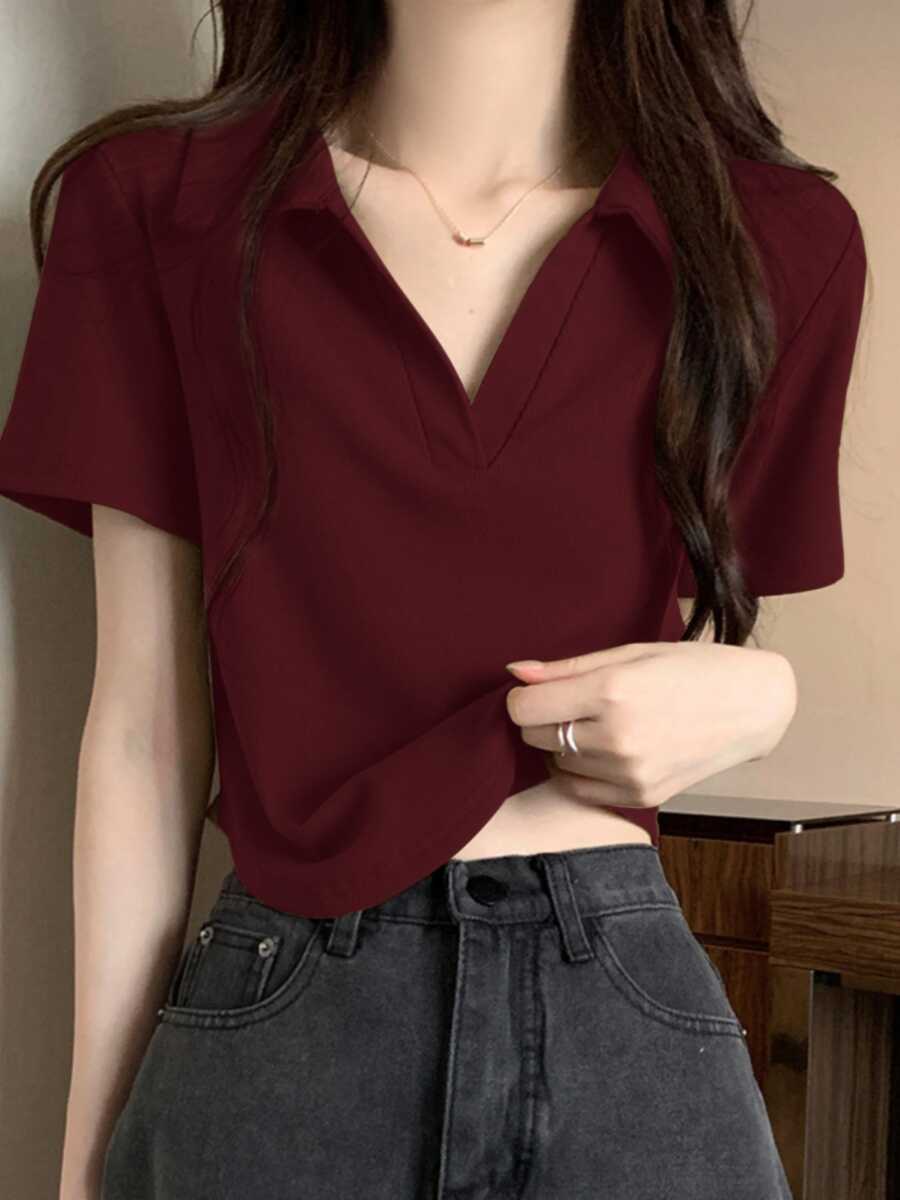 短款短袖上衣服polo领修身