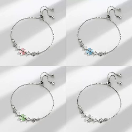 韩版新款幸运四叶草手链时尚个性森系ins设计可抽拉调节大小 手环