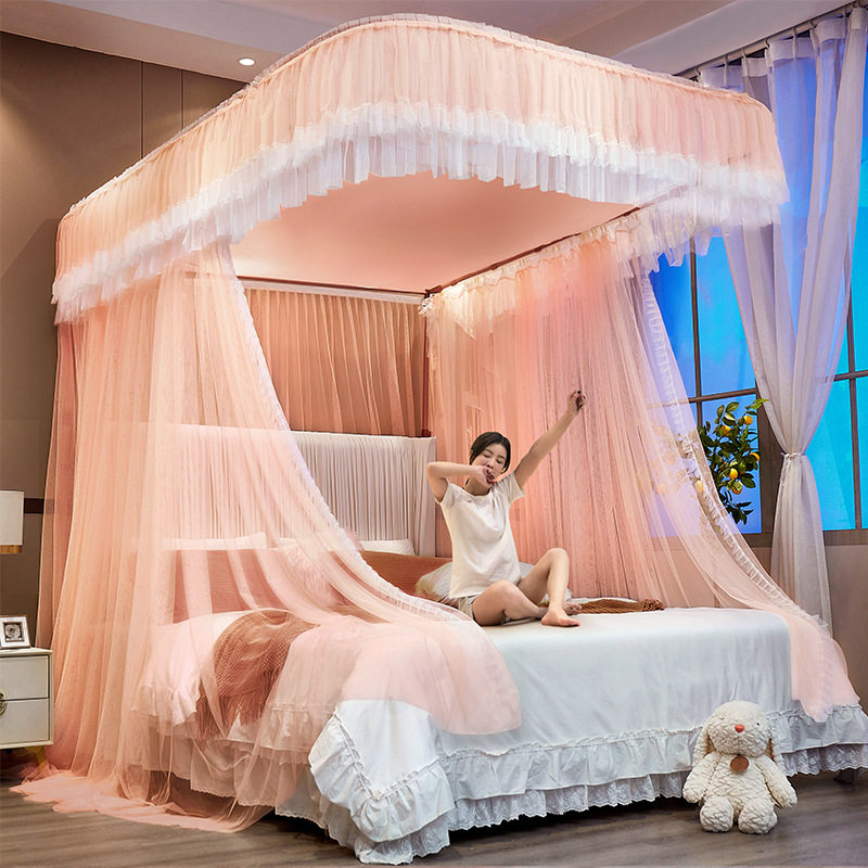 u型导轨蚊帐家用2026新款免安装卧室靠墙纹账双层纱天花轨道文章