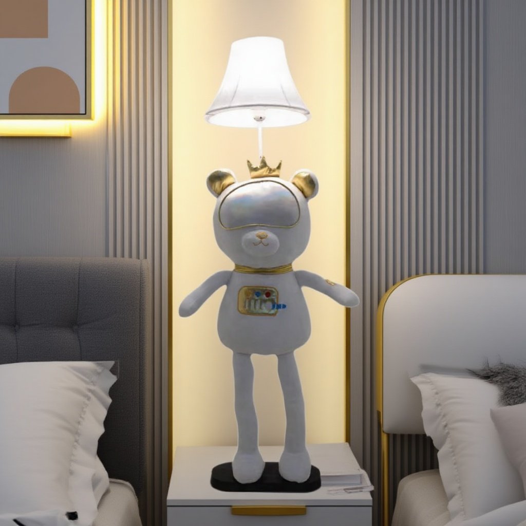 奶油风太空宇航熊落地灯卡通儿童房客厅置物架网红卧室床头氛围灯