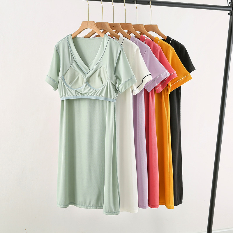 带胸垫莫代尔睡裙外穿连衣裙女夏