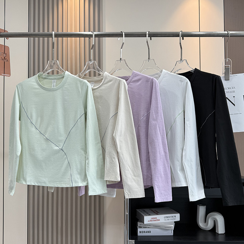 大厂订单！明线设计修身显瘦弹力吸湿速干户外训练长袖T恤打底衫