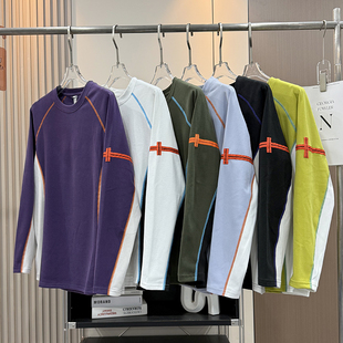 T恤打底衫 大厂订单 情侣秋冬户外双面德绒保暖拼色徒步骑行长袖