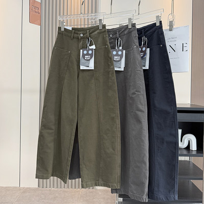 大厂订单！美式复古高腰宽松显瘦立体剪裁阔腿裤弯刀裤牛仔裤女秋