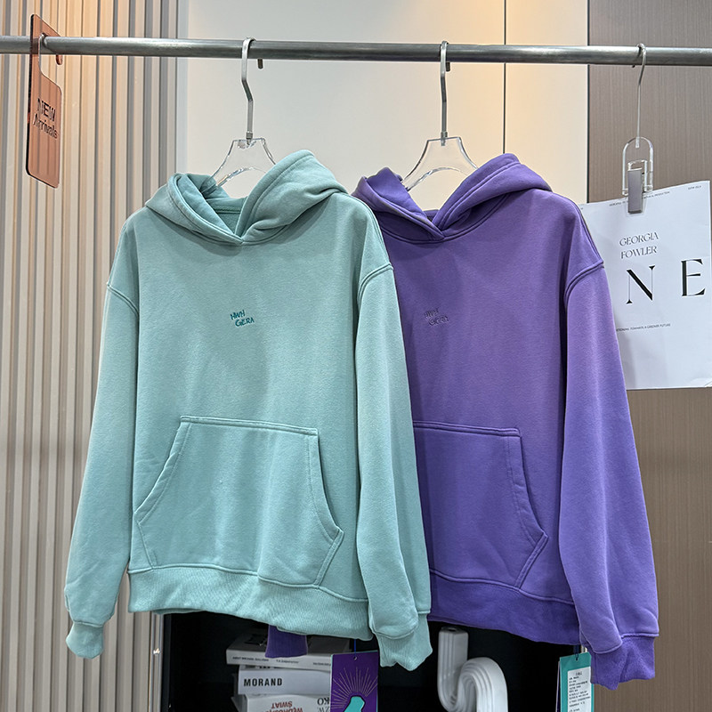 大厂订单！秋冬宽松慵懒风廓形山系渐变紫加绒连帽套头长袖卫衣女