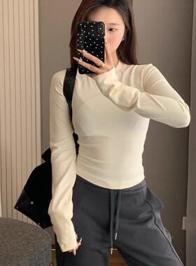 LU家同款！舒适弹力透气无缝圆领指套长袖瑜伽服跑步健身T恤衫女