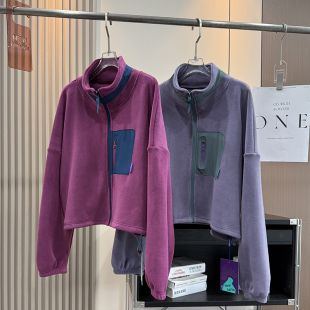 大厂订单!秋冬品宽松加厚保暖抗静电立领双面摇粒绒夹克短外套女