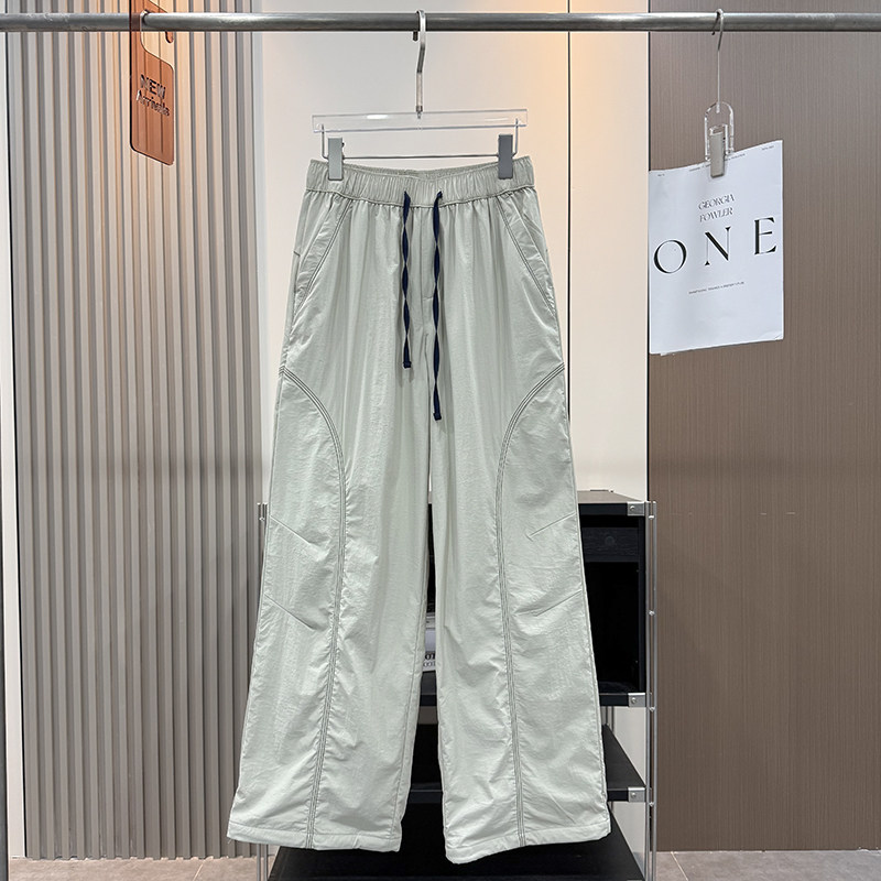 大厂订单！秋冬松紧腰宽松薄绒户外抽绳束脚阔腿工装伞兵裤长裤女