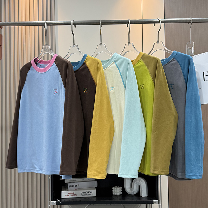 大厂订单！情侣款秋冬拼色德绒保暖舒适百搭圆领长袖T恤打底衫