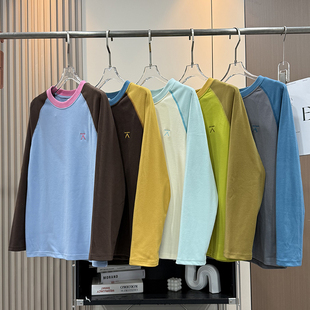 T恤打底衫 秋冬拼色德绒保暖舒适百搭圆领长袖 情侣款 大厂订单