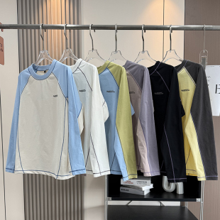 T恤衫 大厂订单 吸湿速干长袖 户外山系骑行运动撞色插肩袖 情侣款