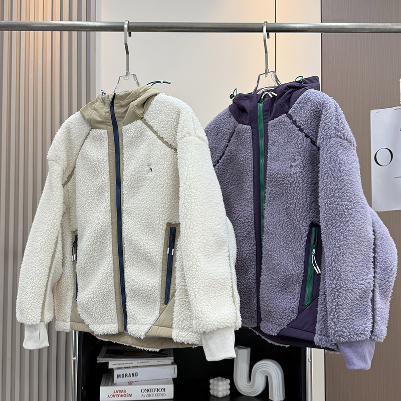 大厂订单！撞色拼接加厚保暖羊羔毛开衫卫衣连帽摇粒绒外套女冬