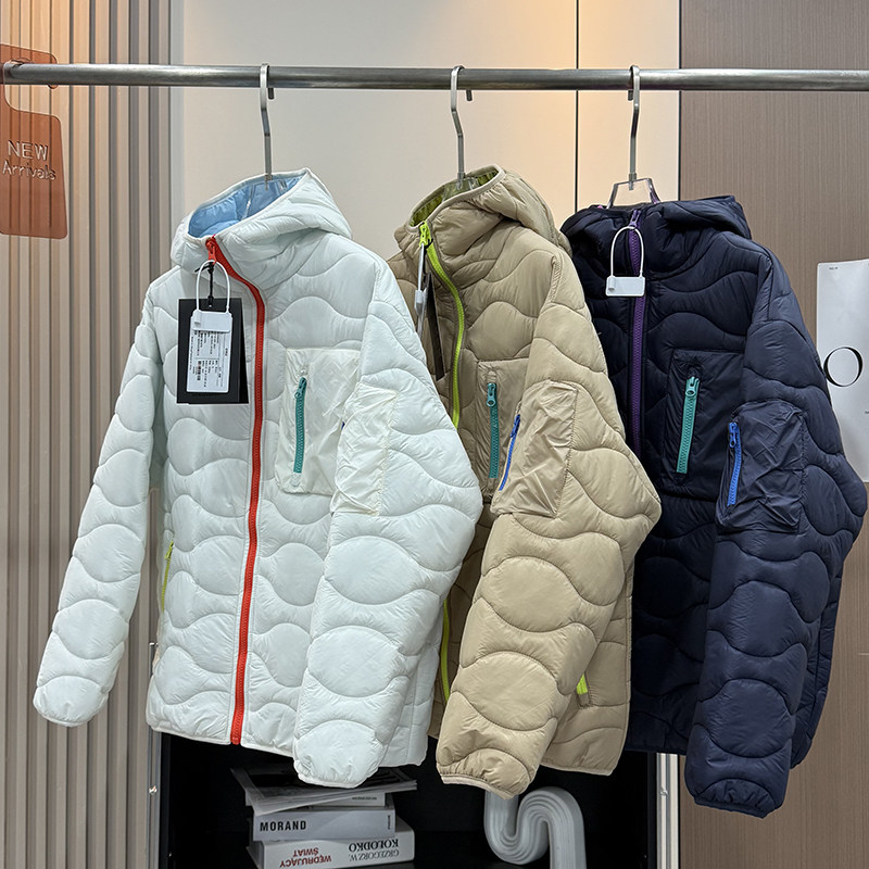 户外山系!男女情侣冬季宽松撞色时髦绗缝保暖吐司服连帽棉服外套