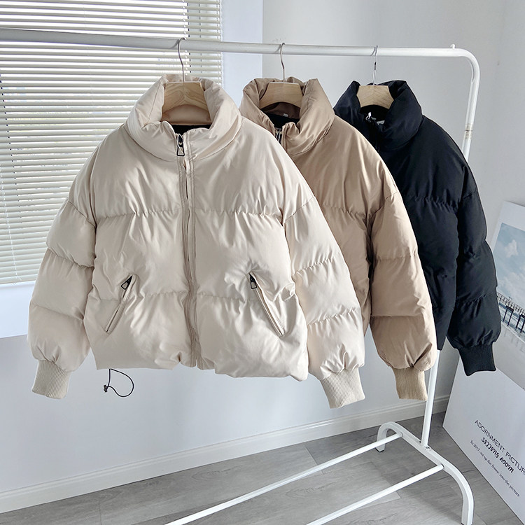 西班牙单 秋冬新款女式宽松加厚保暖立领短款面包服棉服夹克外套