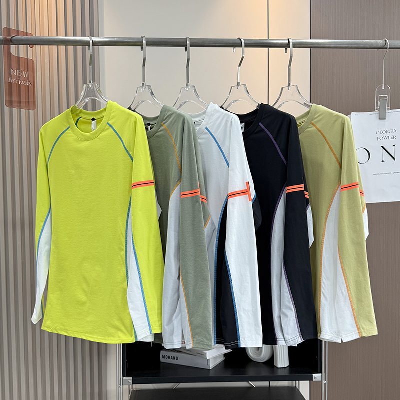 大厂订单！男女情侣款户外吸湿排汗运动透气撞色长袖T恤打底衫秋