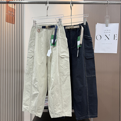 大厂订单！春新品明线腰带户外徒步大口袋纯棉九分阔腿裤休闲裤女
