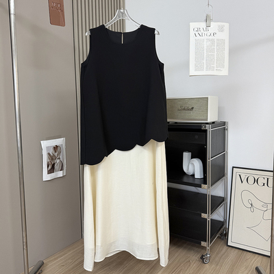 灵动俏皮！轻盈飘逸宽松天丝醋酸亚ma假两件式背心连衣裙长裙女夏