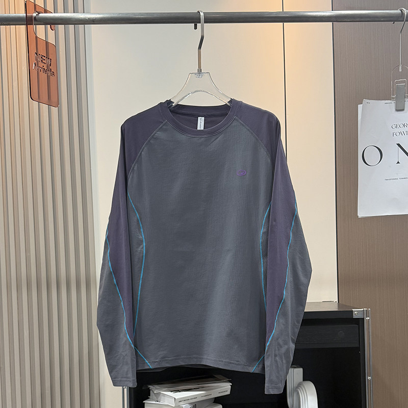 户外山系！男女款轻薄透气吸湿排汗宽松撞色速干鱼骨线长袖T恤夏
