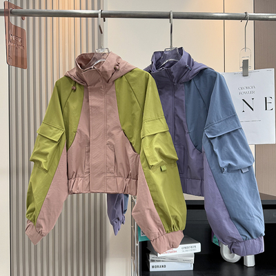 大厂订单！秋季宽松机能风防泼水户外山系短款连帽休闲外套夹克女