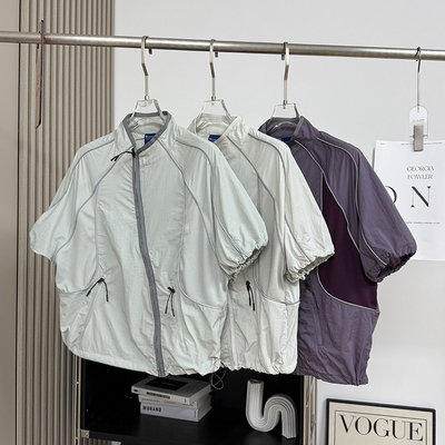 山系户外！轻薄透气网眼拼接立领速干短袖衬衫防晒衣开衫外套女夏