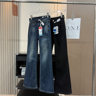 气质超模腿！塑形显腿长高腰显瘦植绒四面弹微喇叭牛仔裤长裤女冬