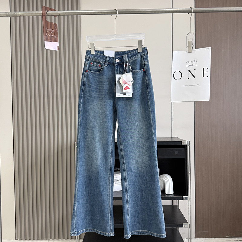 长腿超模裤!四面弹高腰微宽松显瘦复古摩登感微喇叭软牛仔裤女秋