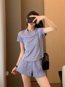 套装 瑜伽健身短裤 女夏 速干透气后背网纱排汗圆领短袖 L家代工厂