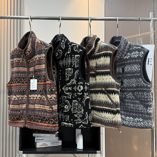 大厂订单 中古北欧费尔岛双面摇粒绒加厚保暖羊羔绒马甲外套女冬