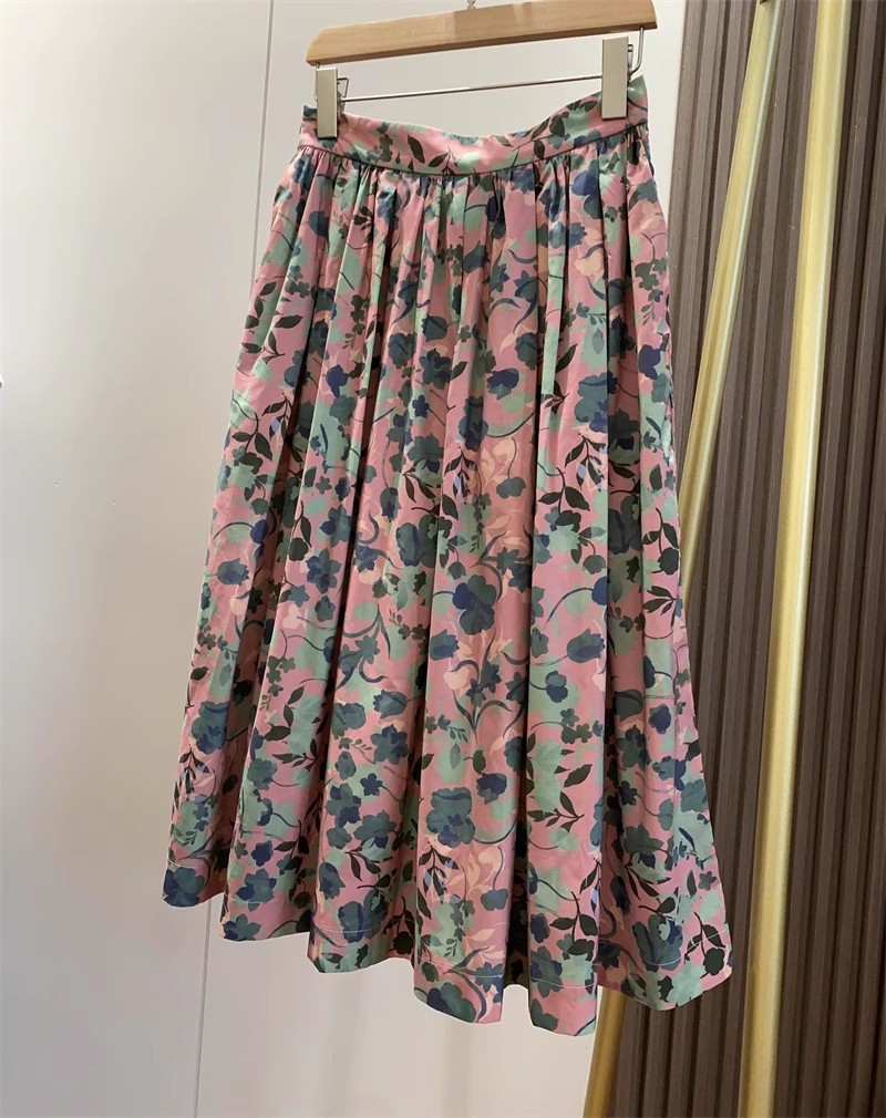 A字碎花伞裙中长款油画风半身裙