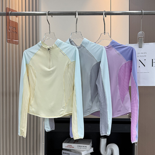 T恤衫 长袖 女 户外吸湿透气速干撞色防晒骑行半拉链修身 大厂订单