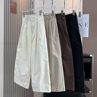 大厂订单！100棉立体双褶宽边高腰阔腿裤九分休闲裤无忧裤女秋